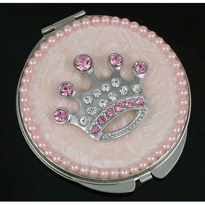 Compact Mirror - 12 PCS - Rhinestone Crown - Pink -MR-GM1253PN